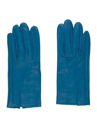 Pre-owned Hermes Lambskin Gloves In Blue