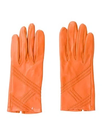 Pre-owned Hermes Lambskin Gloves In Orange