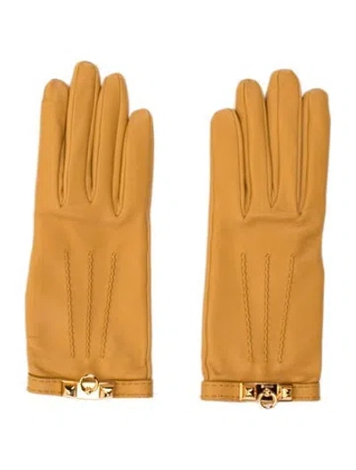 Pre-owned Hermes Lambskin Gloves In Yellow