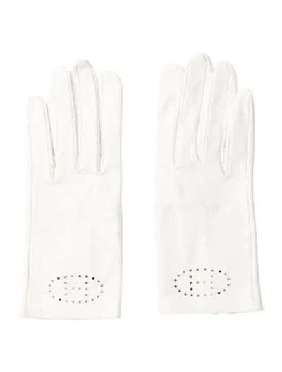 Pre-owned Hermes Lambskin H Logo Gloves In White