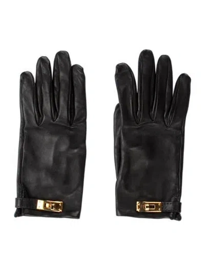 Pre-owned Hermes Lambskin Hommage Gloves In Black