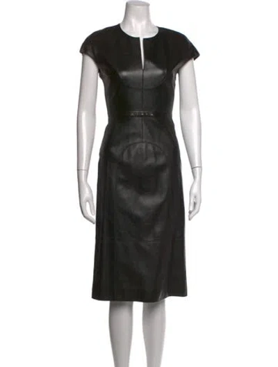 Pre-owned Hermes Lambskin Midi Length Dress In Black