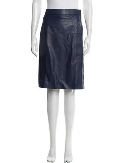 Pre-owned Hermes Lambskin Midi Length Skirt In Blue