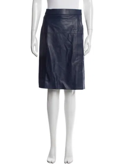 Pre-owned Hermes Lambskin Midi Length Skirt In Blue