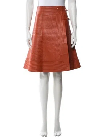 Pre-owned Hermes Lambskin Midi Length Skirt In Orange