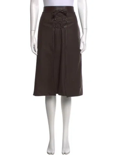 Pre-owned Hermes Lambskin Midi Length Skirt W/ Tags In Brown