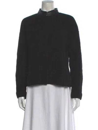 Pre-owned Hermes Lambskin Mock Neck Sweater In Black