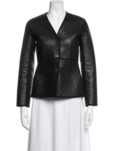 Pre-owned Hermes Lambskin Patterned Jacket In Black