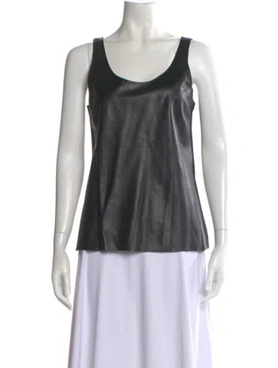 Pre-owned Hermes Lambskin Scoop Neck Top In Black