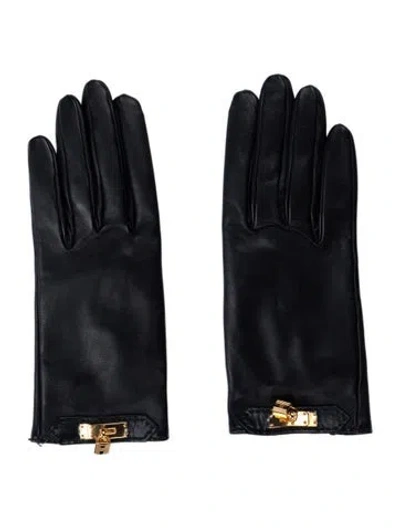 Pre-owned Hermes Lambskin Soya Gloves In Black