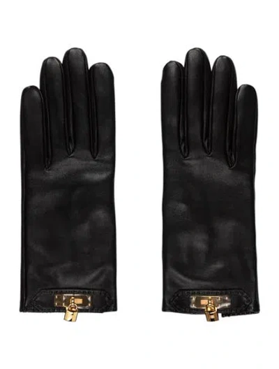 Pre-owned Hermes Lambskin Soya Gloves In Black