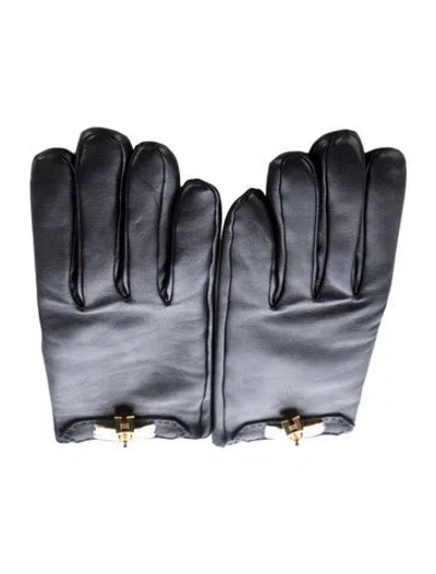 Pre-owned Hermes Lambskin Soya Kelly Lock Gloves W/tags In Black
