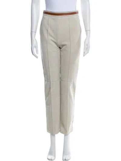 Pre-owned Hermes Lambskin Straight Leg Pants In Gray