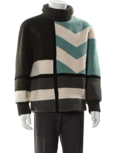 Pre-owned Hermes Lambskin Striped Peacoat In Blue