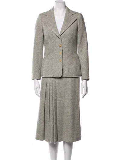 Pre-owned Hermes Lambswool Tweed Pattern Skirt Suit In Grey