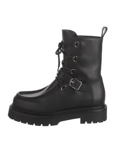 Pre-owned Hermes Land Calfskin Combat Boots In Black