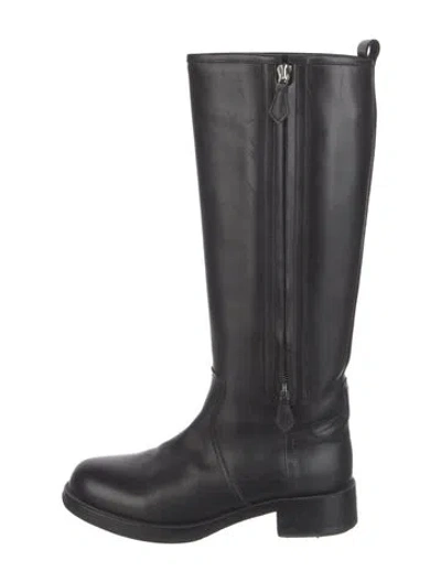 Pre-owned Hermes Land Calfskin Riding Boots In Black