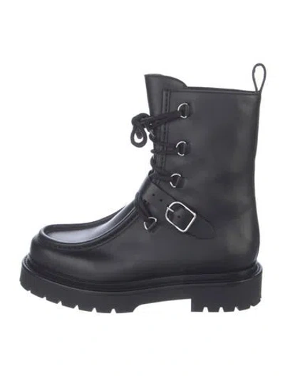 Pre-owned Hermes Land Leather Lace-up Boots In Black