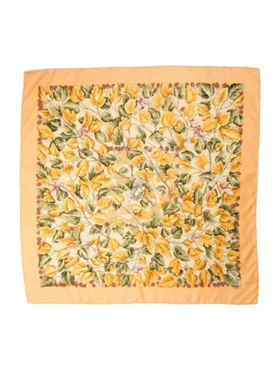 Pre-owned Hermes L'arbre De Soie Silk Scarf In Yellow