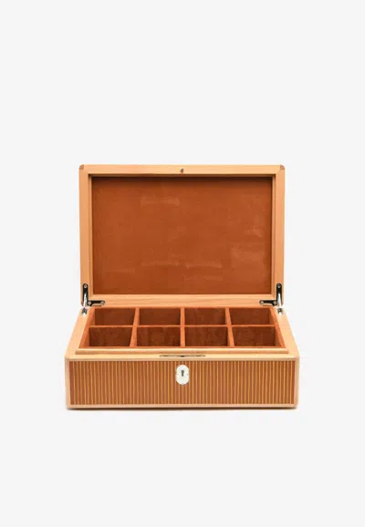 Pre-owned Hermes Large Amalthee Myriade Watch Box In Fauve