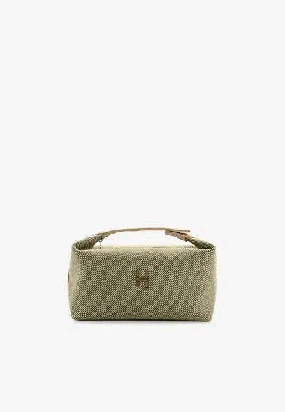 Pre-owned Hermes Large Bride-a-brac In H Natte Pouch In Vert Foret Wool