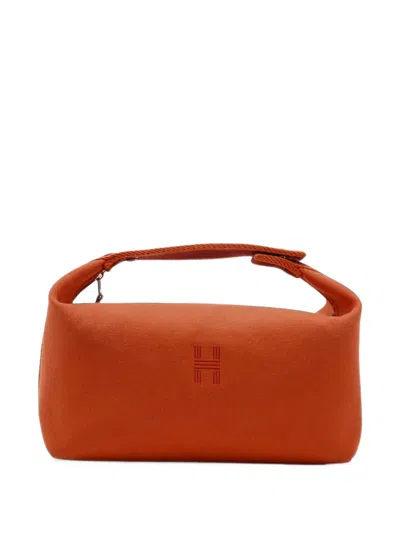 Pre-owned Hermes Large Bride-a-brac Canvas Pouch In Orange
