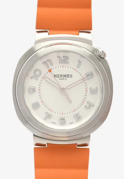 Pre-owned Hermes Large Hermès Cut 36mm Watch In Orange Rubber Strap