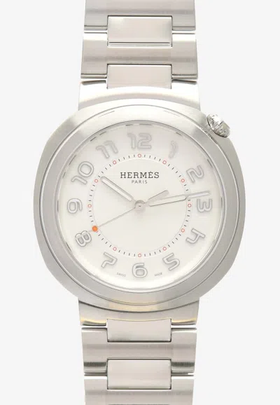 Pre-owned Hermes Large Hermès Cut 36mm Watch In Single Tour Bracelet In Silver