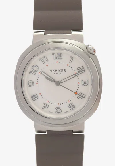 Pre-owned Hermes Large Hermès Cut 36mm Watch With Gris Etain Rubber Strap
