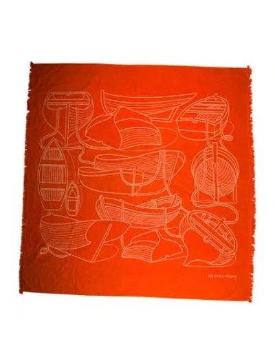 Pre-owned Hermes Large Tatoo Thalassa Yachting Beach Towel In Orange