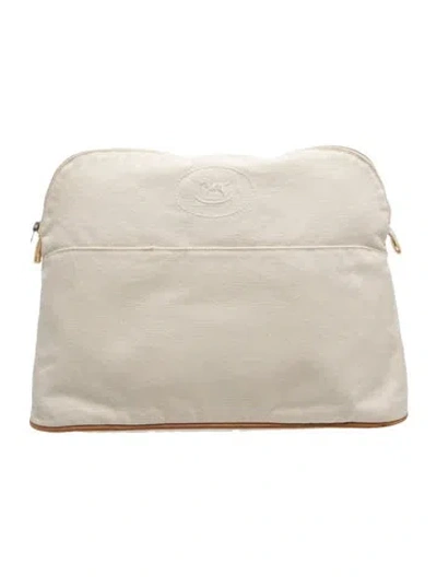 Pre-owned Hermes Large Toile Bolide Cosmetic Pouch In Neutrals