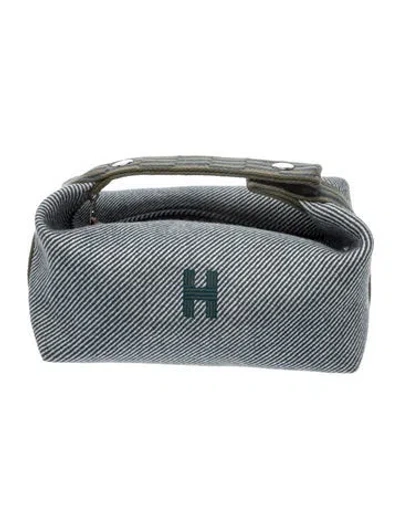 Pre-owned Hermes Large Wool H Natte Bride-a-brac Pouch In Blue