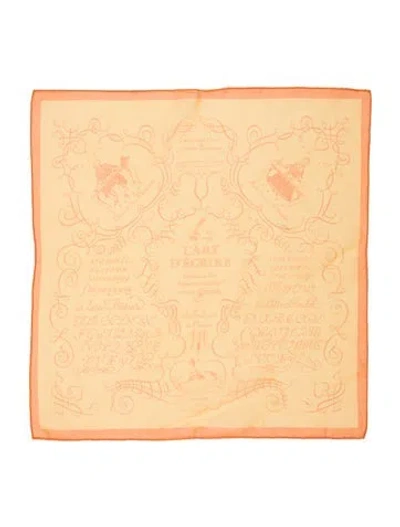 Pre-owned Hermes L'art D'écrire Mousseline Silk Scarf In Yellow