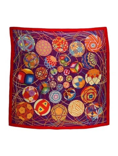 Pre-owned Hermes L'art Du Temari Cashmere Shawl In Red