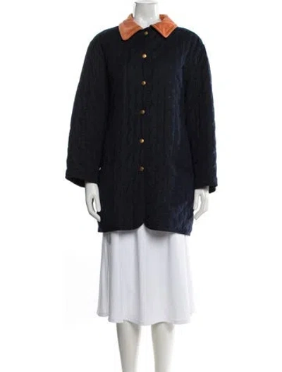 Pre-owned Hermes Late 1970's - Early 1980's Printed Coat In Blue