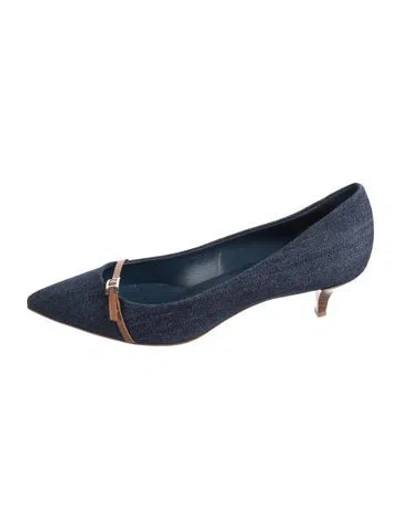Pre-owned Hermes Lauren Denim Pumps In Blue