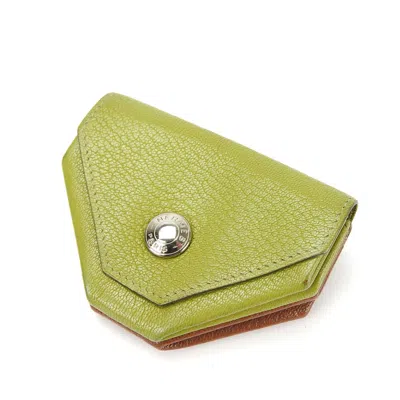 Pre-owned Hermes Le 24 Brown Green Chevre Leather Coin Purse/coin Case () In Multi