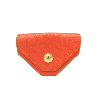Pre-owned Hermes Le 24 Orange Chevre Leather Coin Purse/coin Case ()