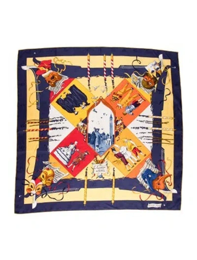 Pre-owned Hermes Le Carnaval De Venise Silk Scarf In Blue