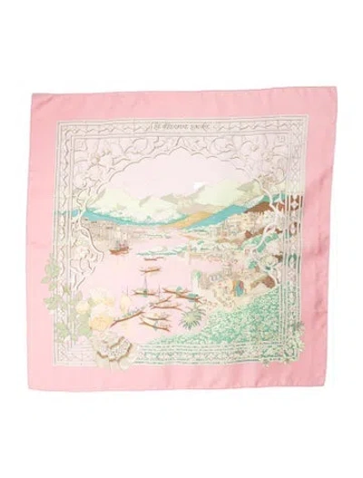 Pre-owned Hermes Le Fleuve Sacre Silk Scarf In Pink