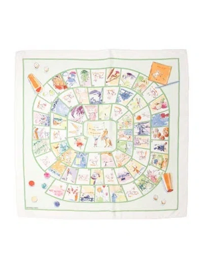 Pre-owned Hermes Le Jeu Des Petits Bonheurs Silk Scarf In Green