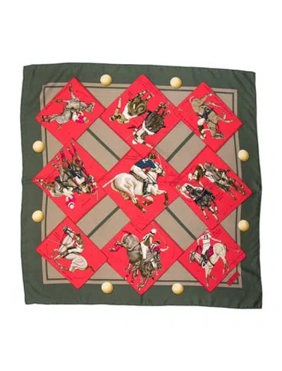 Pre-owned Hermes Le Monde Du Polo Silk Scarf In Green