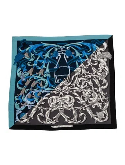 Pre-owned Hermes Le Mors "a La Conétable" Cashmere Shawl In Blue