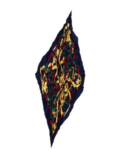 Pre-owned Hermes Le Mors A La Conétable Silk Plissé Scarf In Blue