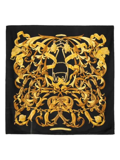 Pre-owned Hermes Le Mors A La Conetable Silk Scarf In Black