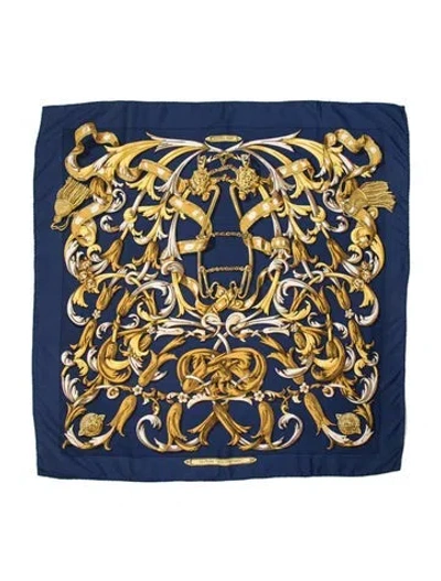 Pre-owned Hermes Le Mors A La Conétable Silk Scarf In Blue