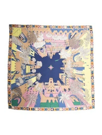 Pre-owned Hermes Le Palais Des Quatre Vents Cashmere Shawl In Blue