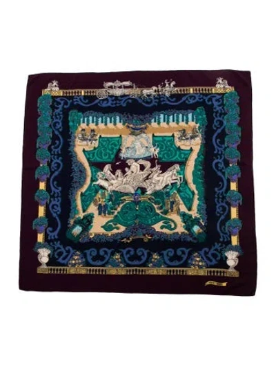 Pre-owned Hermes Le Paradis Du Roy Cashmere Shawl In Purple