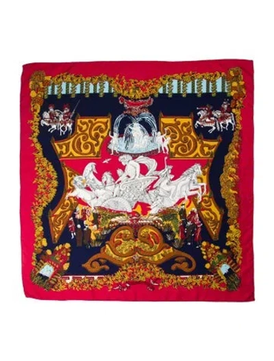 Pre-owned Hermes Le Paradis Du Roy Silk Scarf In Red