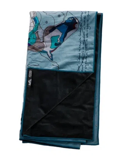 Pre-owned Hermes Le Pégase D'hermès Throw Blanket In Blue